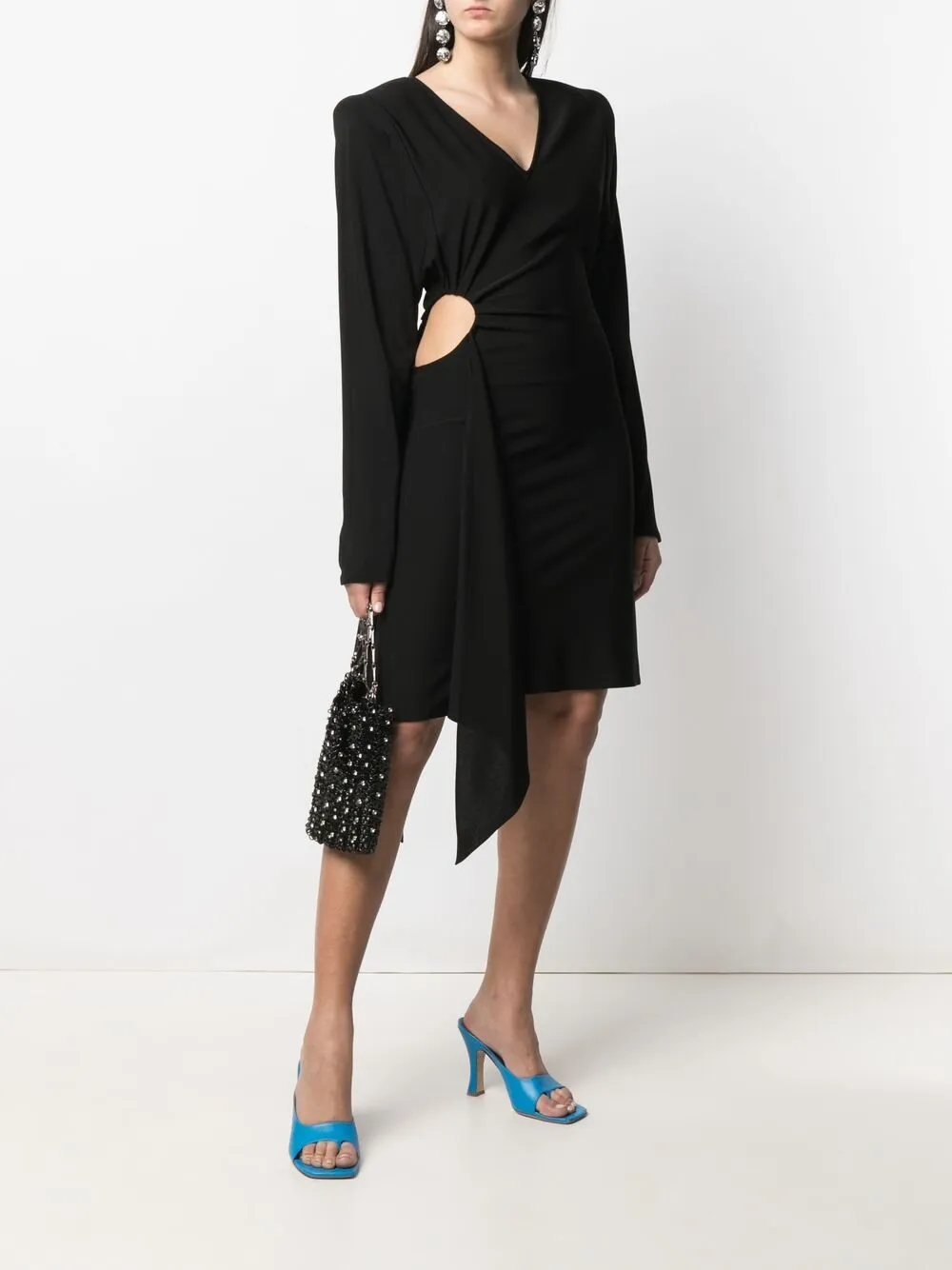 фото Off-white платье с v-образным вырезом и длинными рукавами