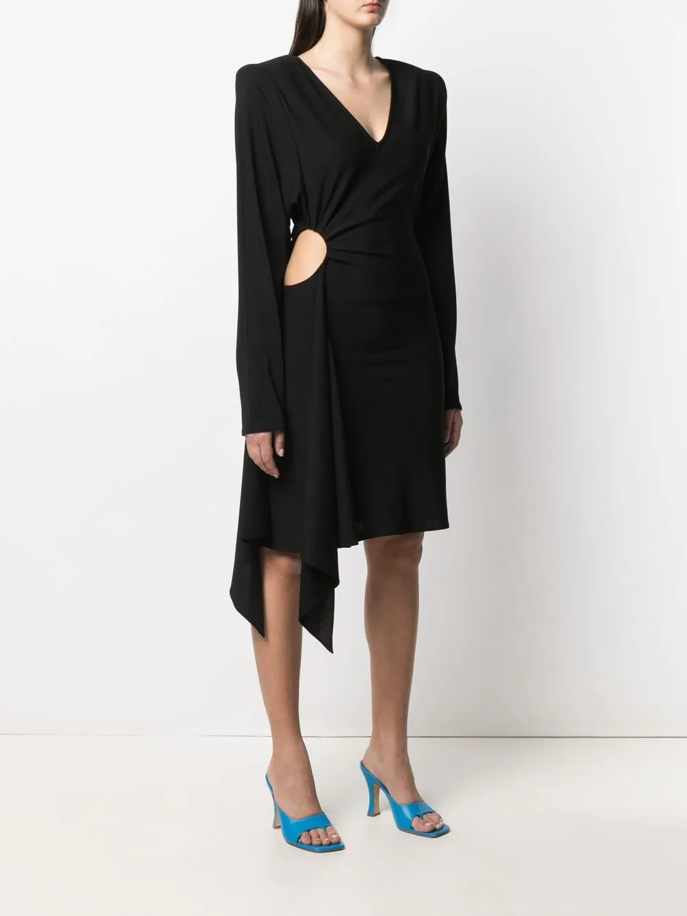 фото Off-white платье с v-образным вырезом и длинными рукавами