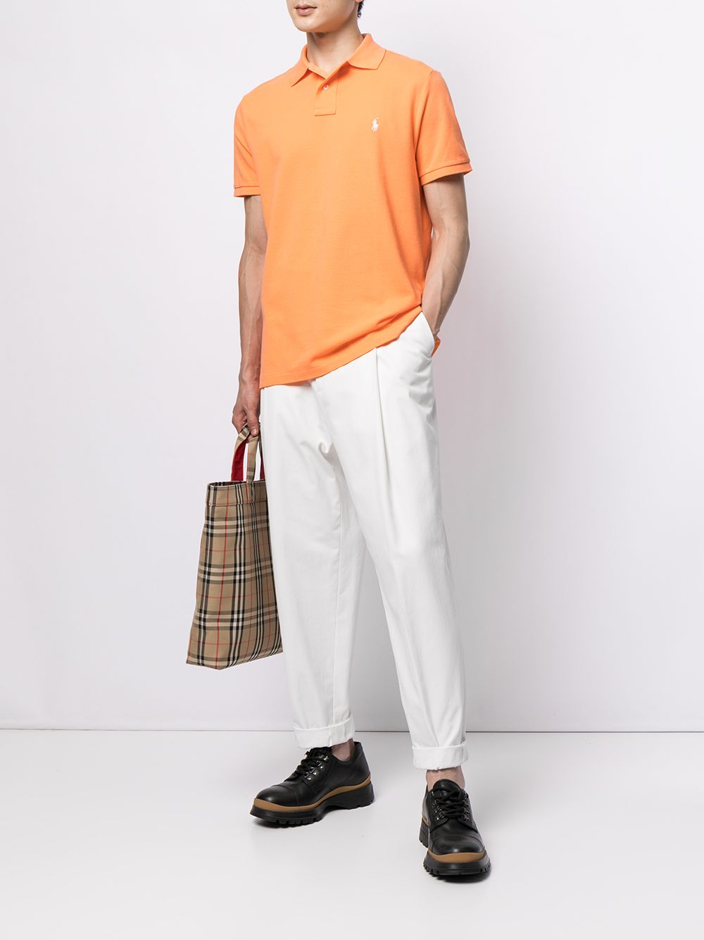 Shop Polo Ralph Lauren Piqué Embroidered Polo Shirt In Orange
