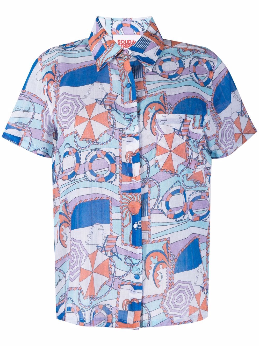 Solid & Striped The Cabana Postcard Print Shirt In Blue