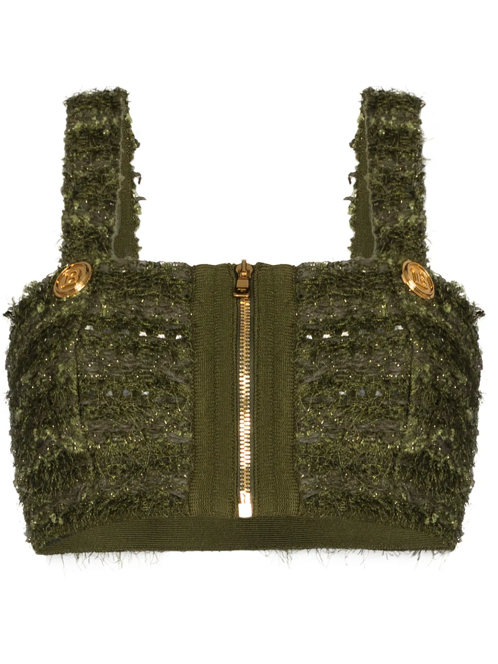 Image 1 of Balmain logo-buttons tweed crop top