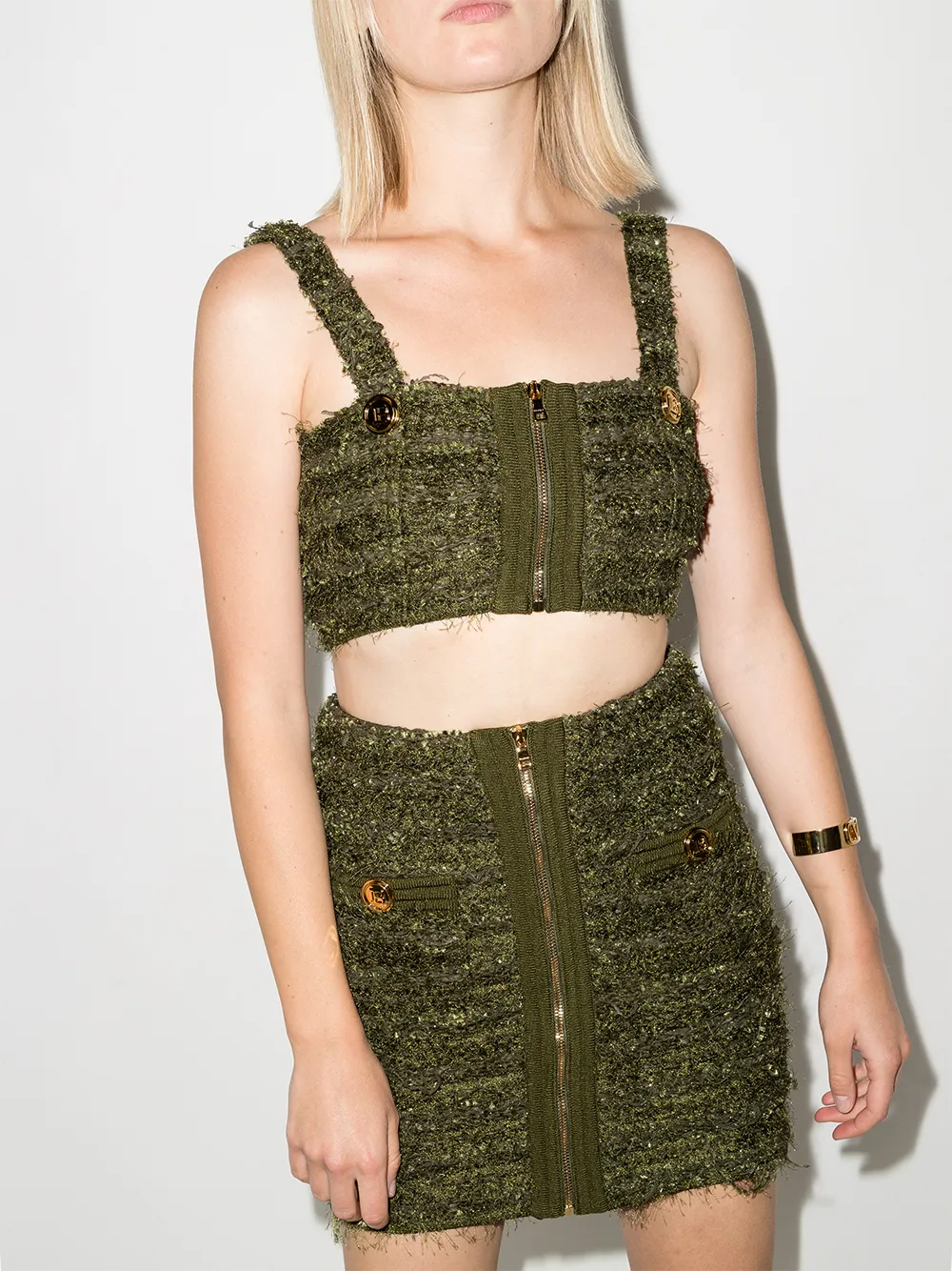 Image 2 of Balmain logo-buttons tweed crop top
