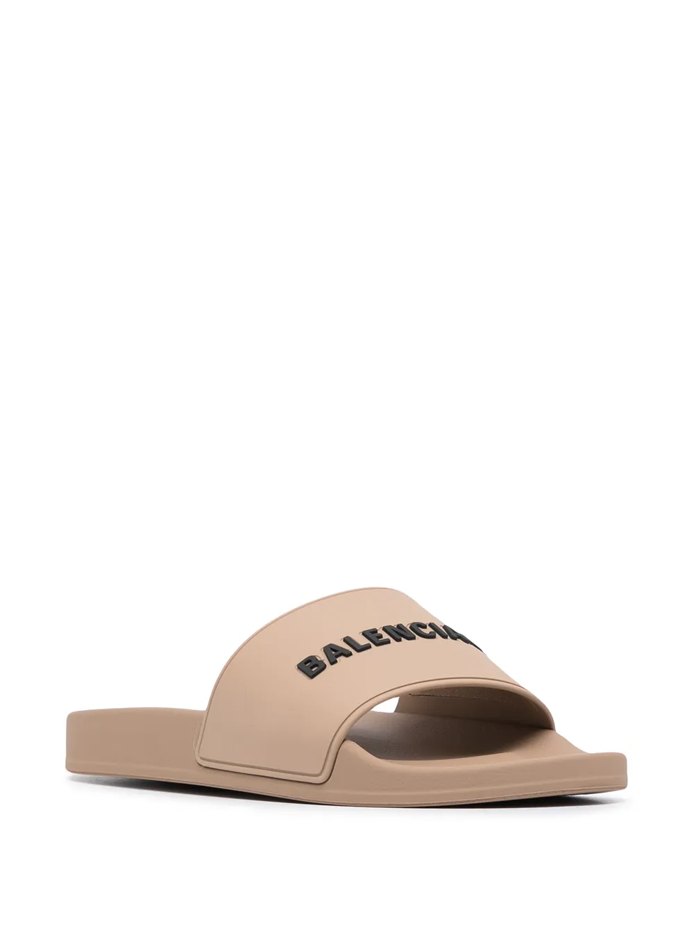Balenciaga Badslippers met logo reliëf Beige