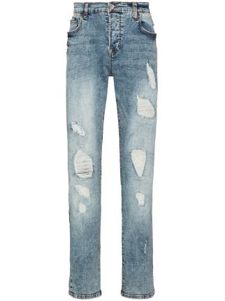 Men's Skinny Jeans Destroyed Frayed Slim Fit Denim Workwear