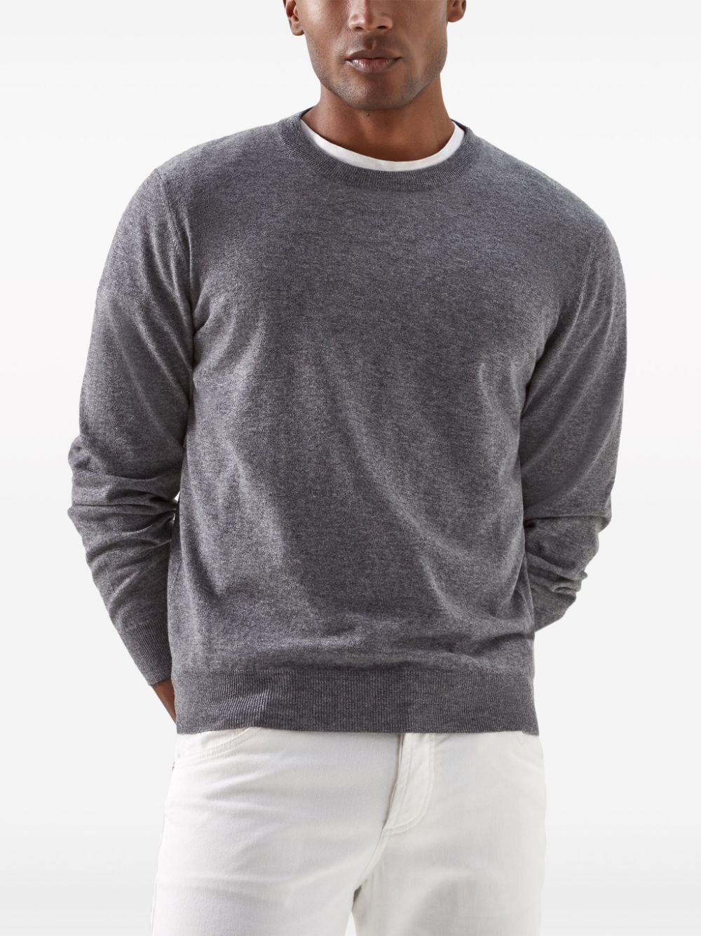 Shop Brunello Cucinelli Long-sleeve Cashmere Jumper In Grau