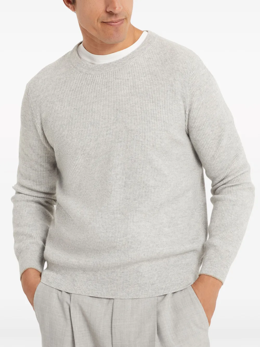 Brunello Cucinelli Ribbed-knit Cashmere Jumper In Grey