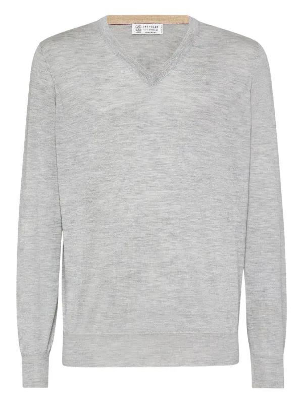 【送料&関税込】Brunello Cucinelli V-neck Knitted Jumper Brunello Cucinelli V-neck cashmere-silk Jumper | Grey