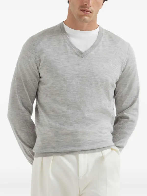 【送料&関税込】Brunello Cucinelli V-neck Knitted Jumper Brunello Cucinelli Paillette Open Knit V-Neck Sweater