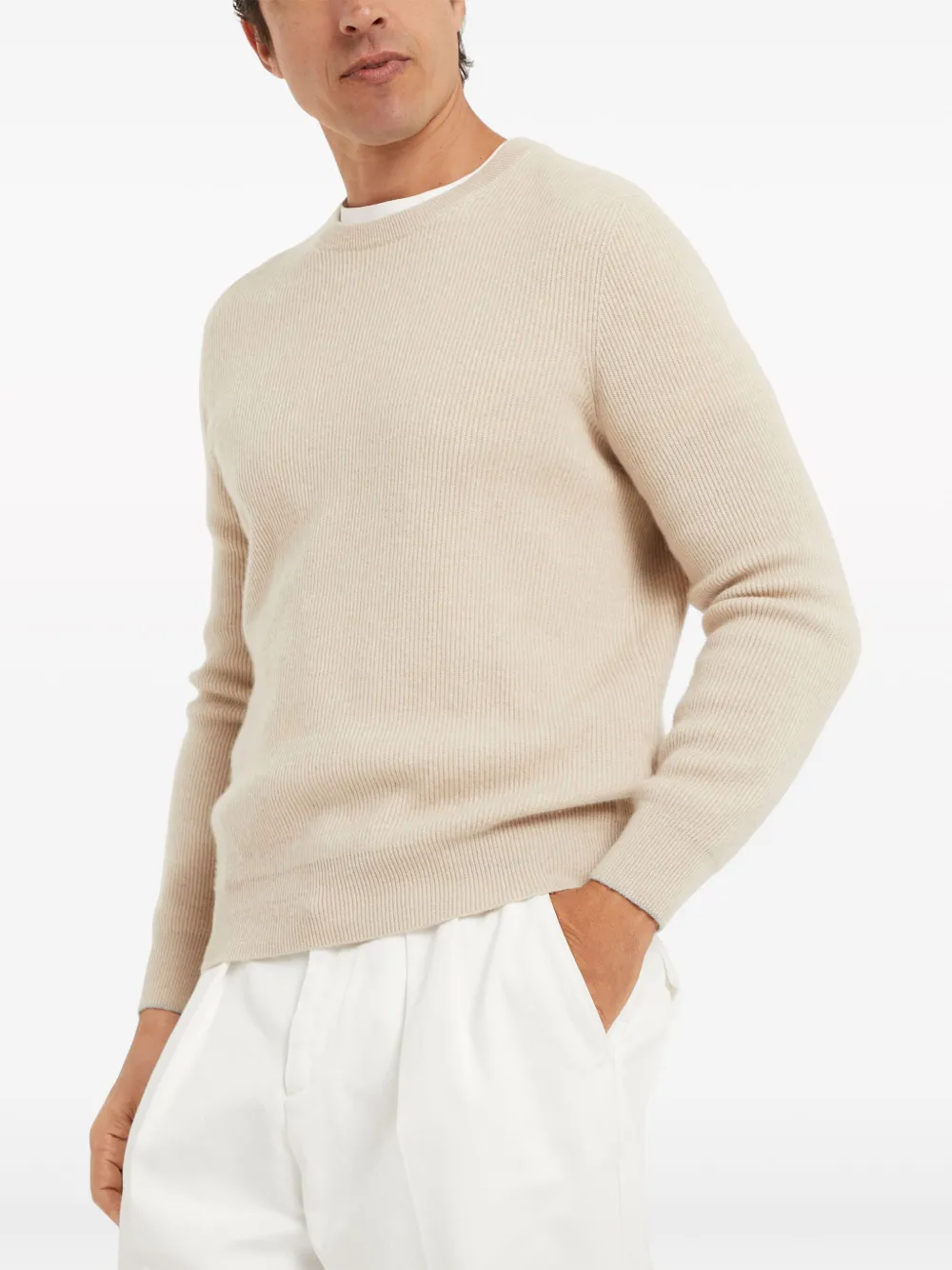 Brunello Cucinelli Crewneck Cashmere Jumper In Nude