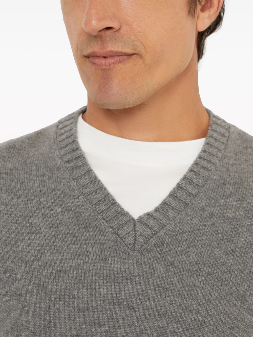 Brunello Cucinelli V-neck Wool-cashmere Jumper In Grey