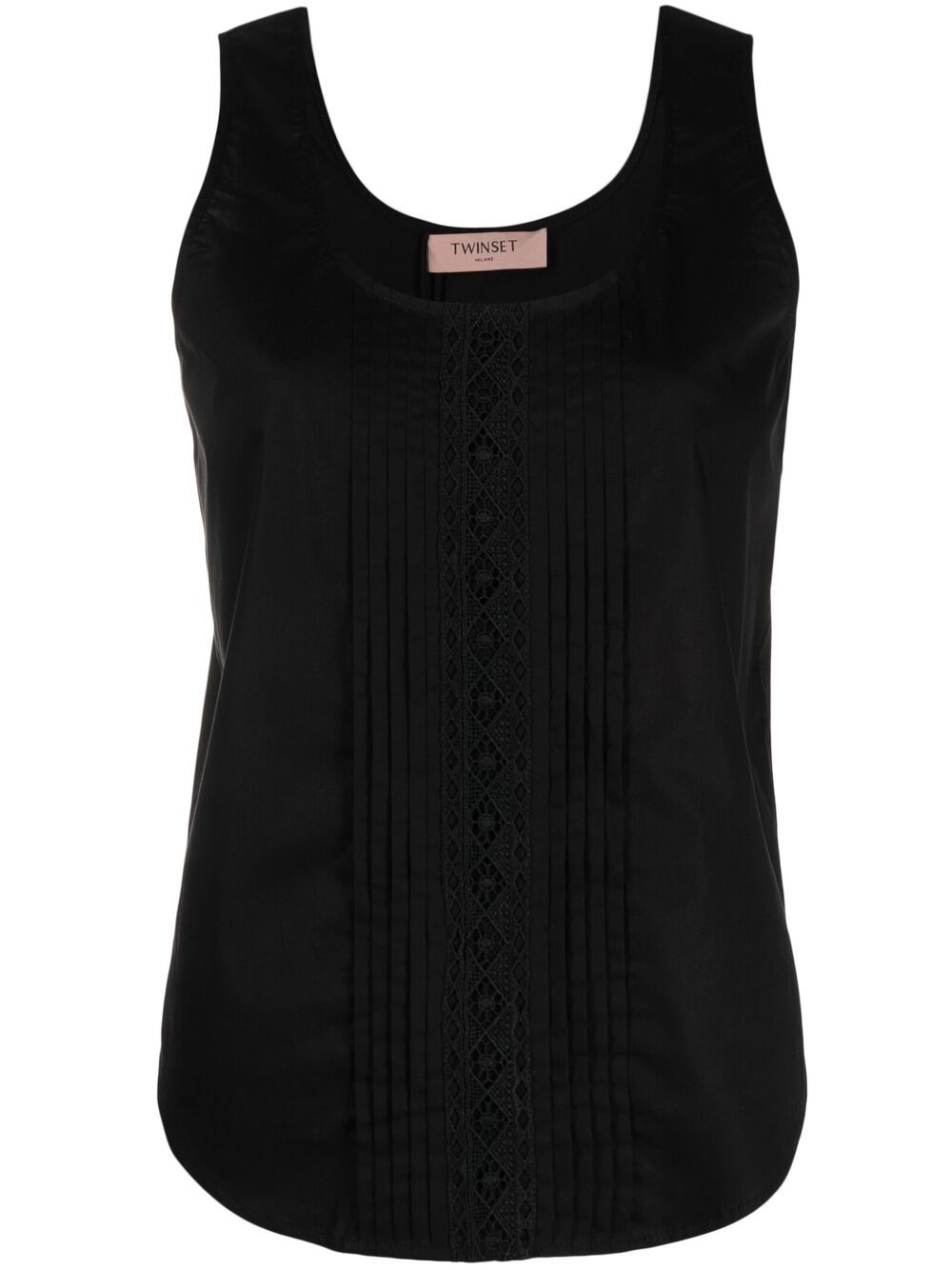 Twinset Stretch Cotton Lace Top In Black