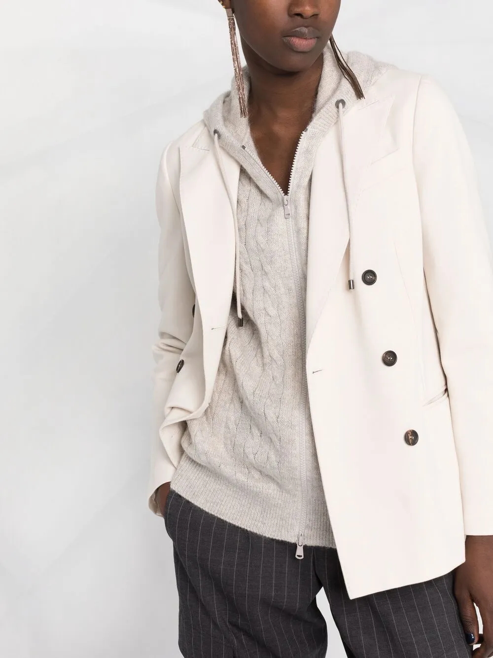 Brunello Cucinelli Double-breasted Peacoat In Neutrals