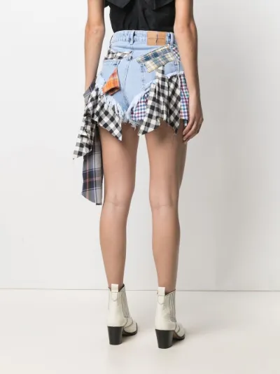 reconstructed distressed denim shorts 