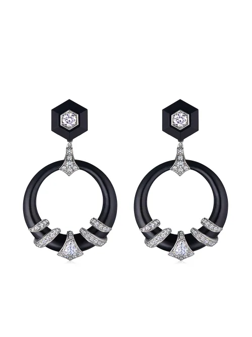 Boucles d'oreilles en or 18ct ornées de diamants et de jade - FRED LEIGHTON - Modalova