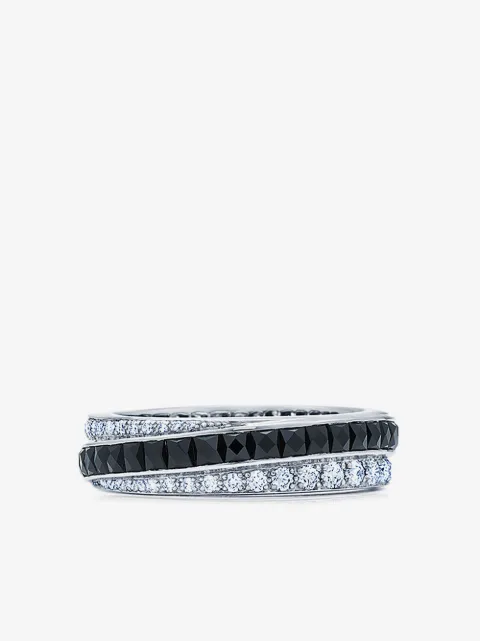 FRED LEIGHTON 18kt white gold onyx and diamond diagonal stripe eternity band ring