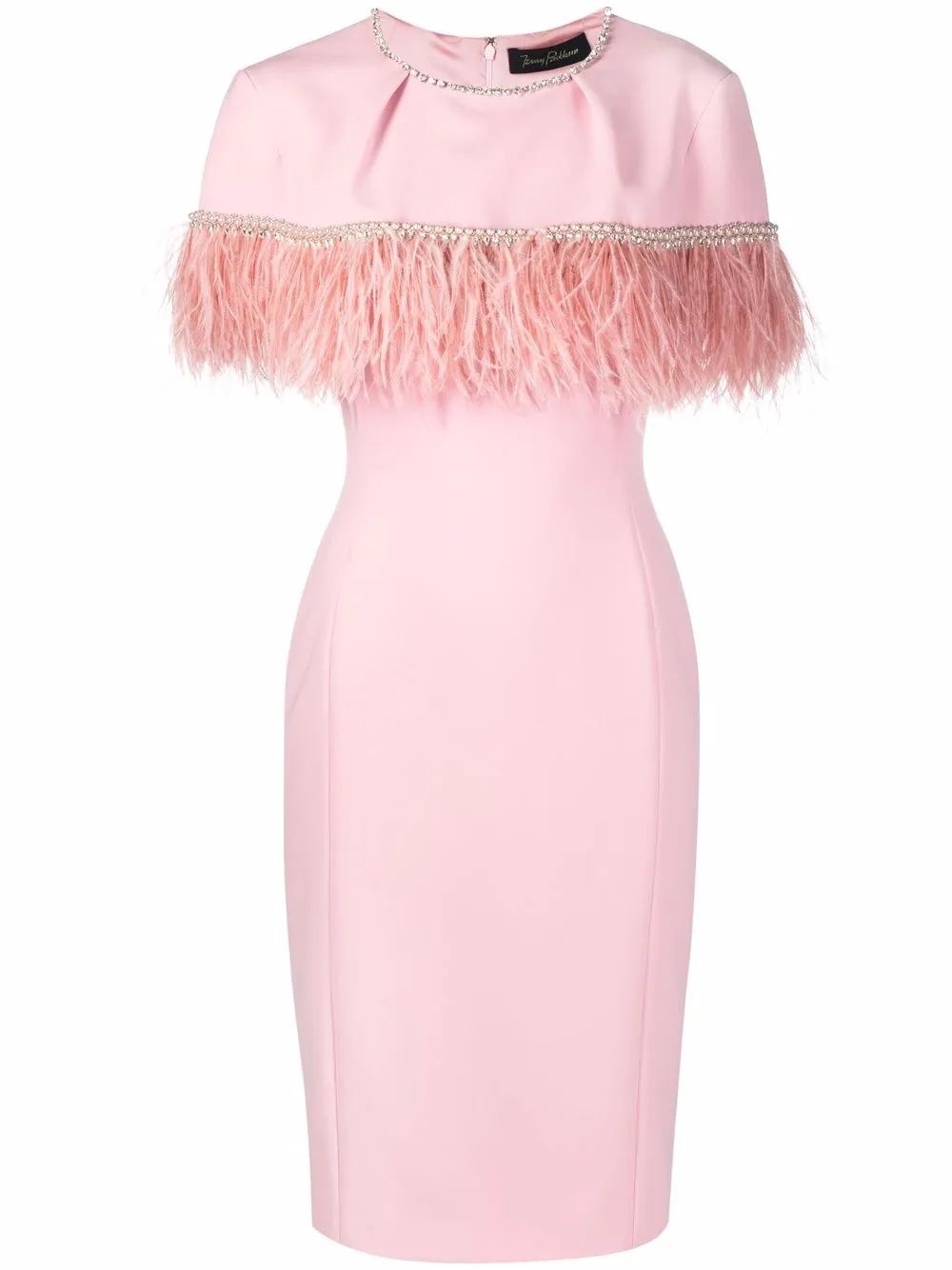 feather trim shift dress
