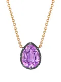 FRED LEIGHTON 18kt yellow gold pear shaped amethyst collet solitaire pendant necklace