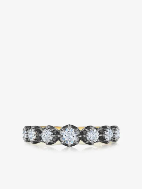 FRED LEIGHTON 18kt gold 7 diamond stone collect ring