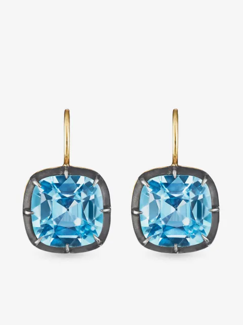 FRED LEIGHTON 18kt gold cushion topaz collet drop earrings