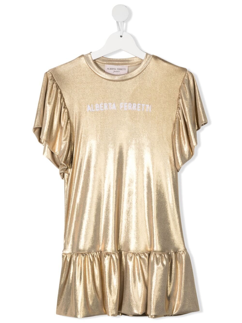 Alberta Ferretti Kids' Embroidered Logo Flared Dress In Gold