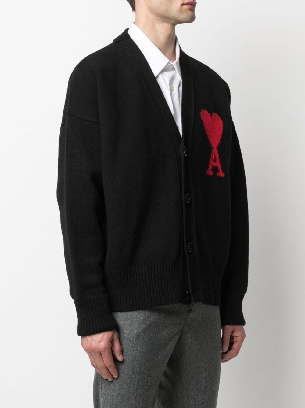 Shop Ami Alexandre Mattiussi Ami De Coeur V-neck Cardigan In Black