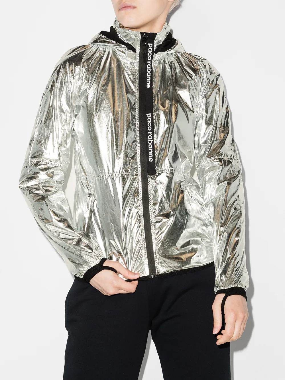 Image 2 of Paco Rabanne metallic-finish zip-up track jacket