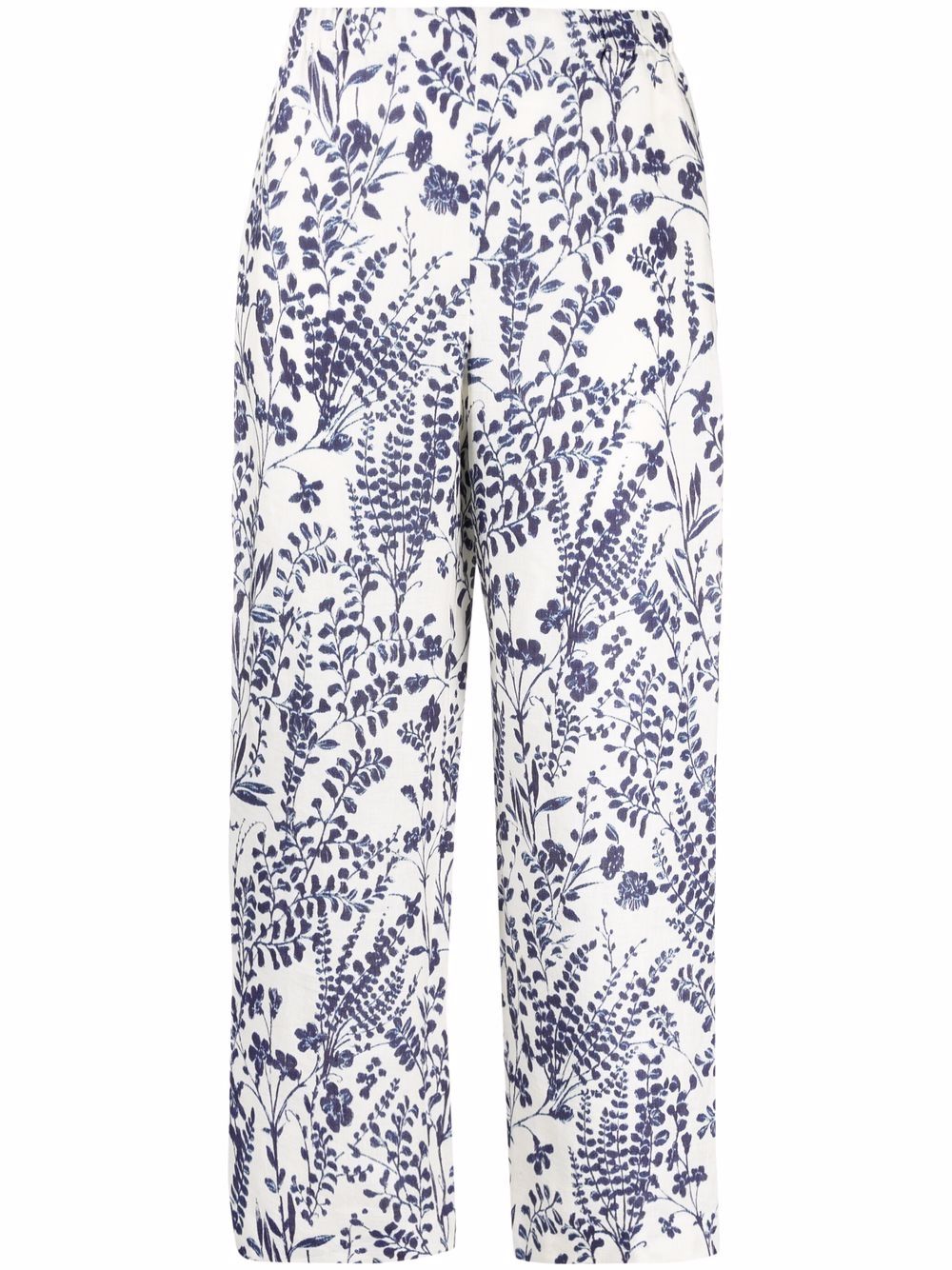 Les Copains Floral-print Cropped Linen Trousers In White