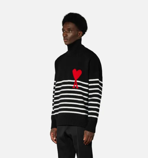 AMI DE COEUR オーバーサイズ タートルネック ストライプ セーター