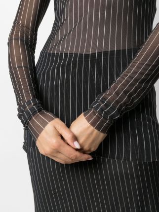 striped sheer long-sleeved top展示图