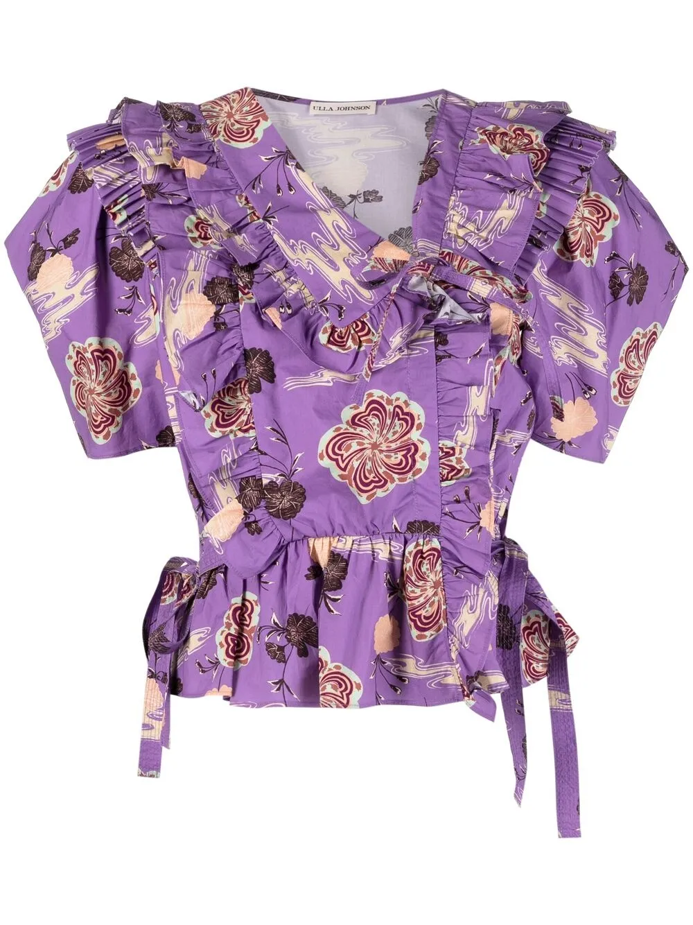 Ulla Johnson Amata Ruffled Floral Poplin Blouse In Purple