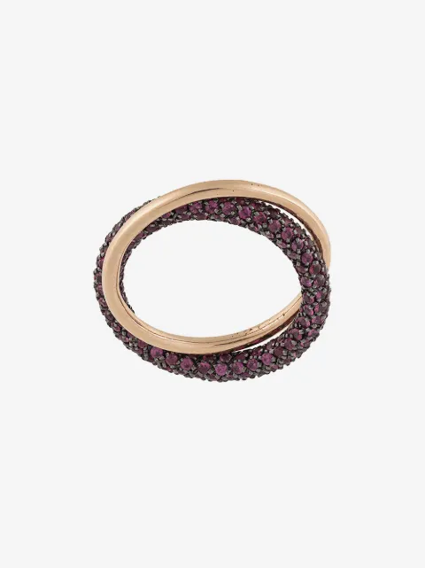 DALILA BARKACHE 18K 로즈 골드 더블 루비 파베 세팅 링