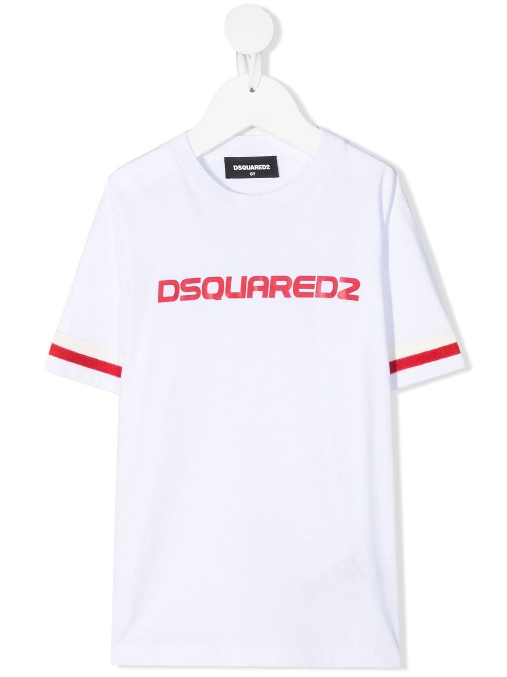Dsquared2 Kids' Logo印花条纹边饰t恤 In White