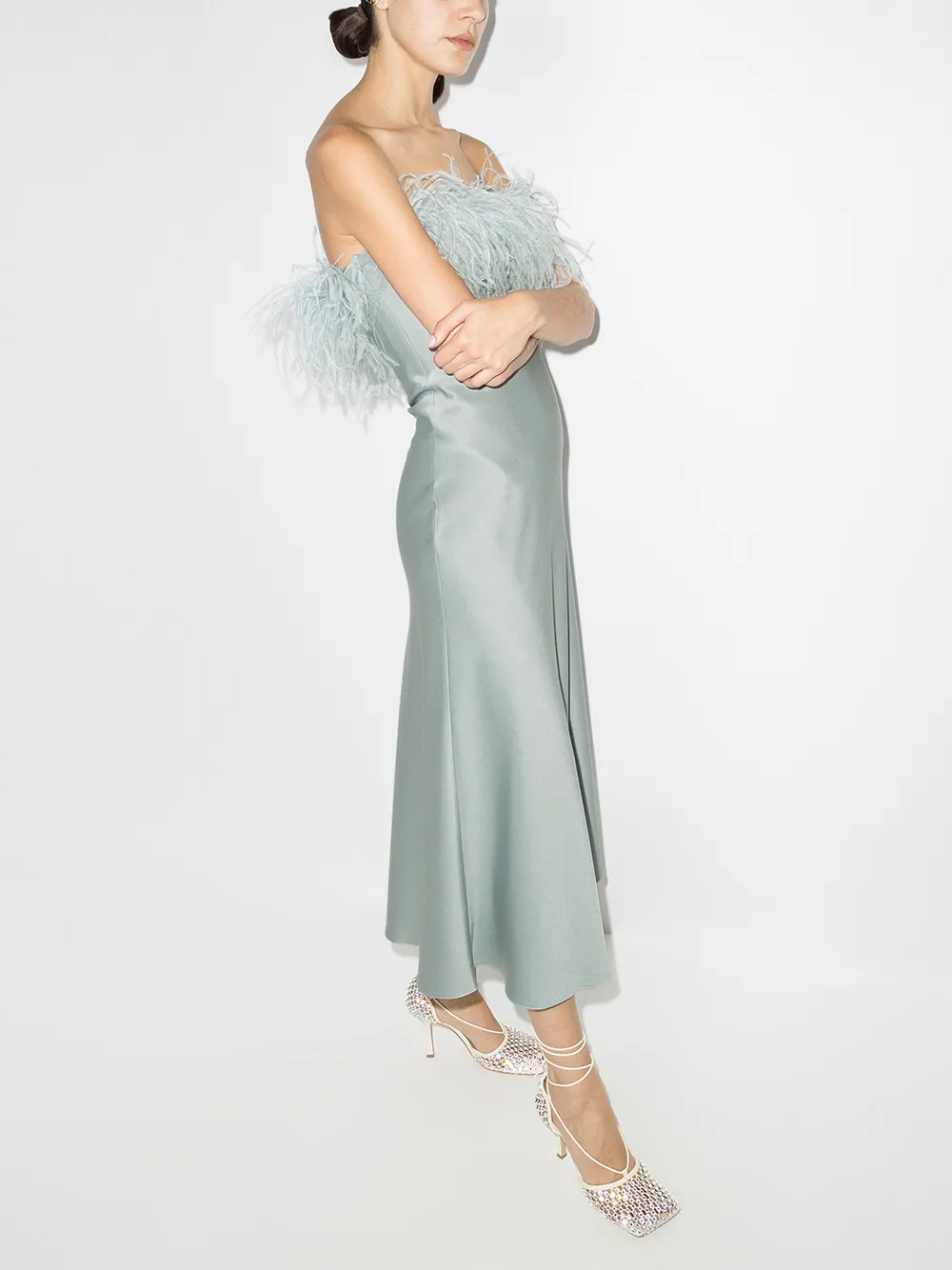Image 2 of 16Arlington Jinshi feather-trim strapless dress