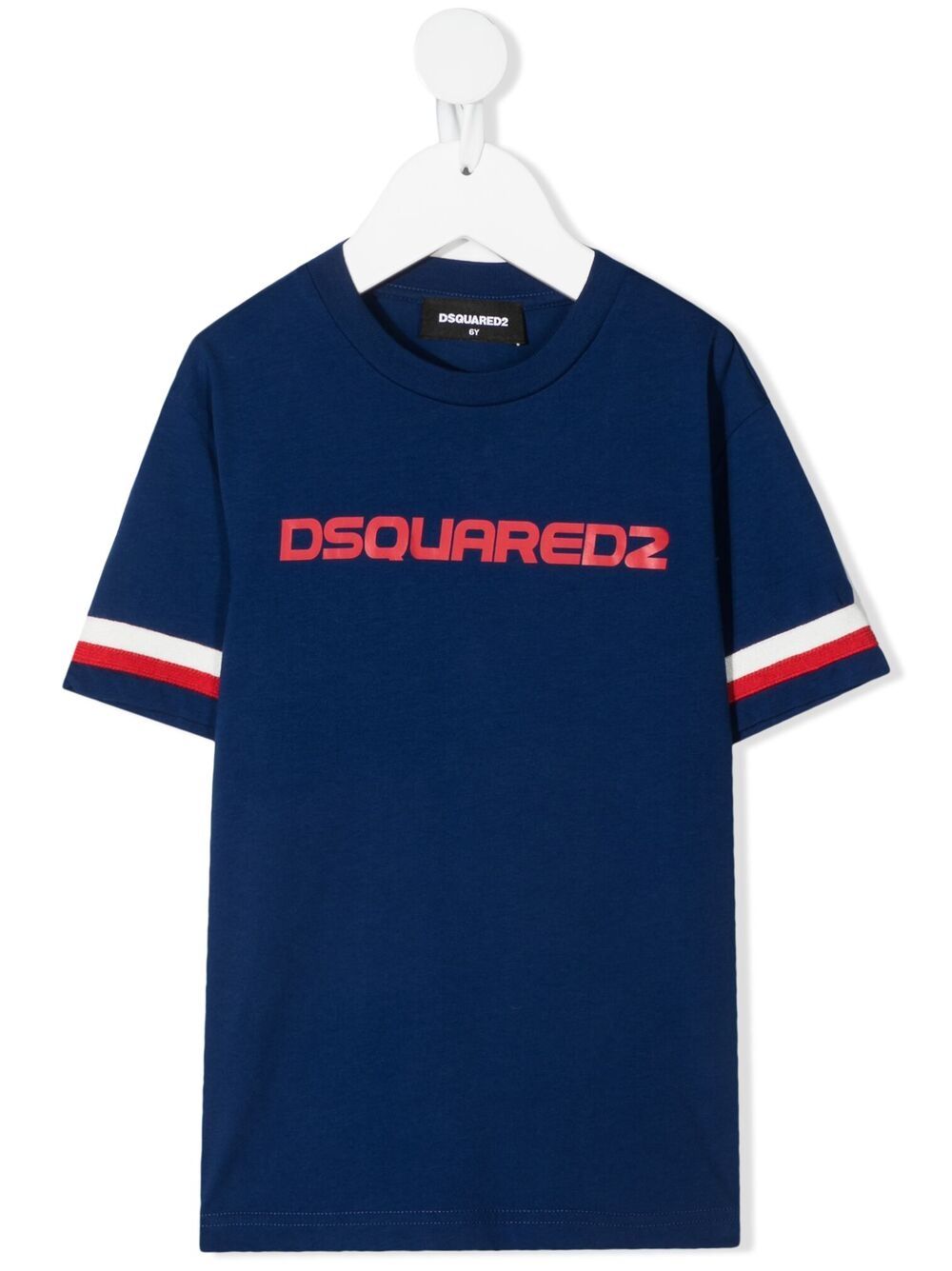 Dsquared2 Kids' Striped Trim Logo Print T-shirt In Blue