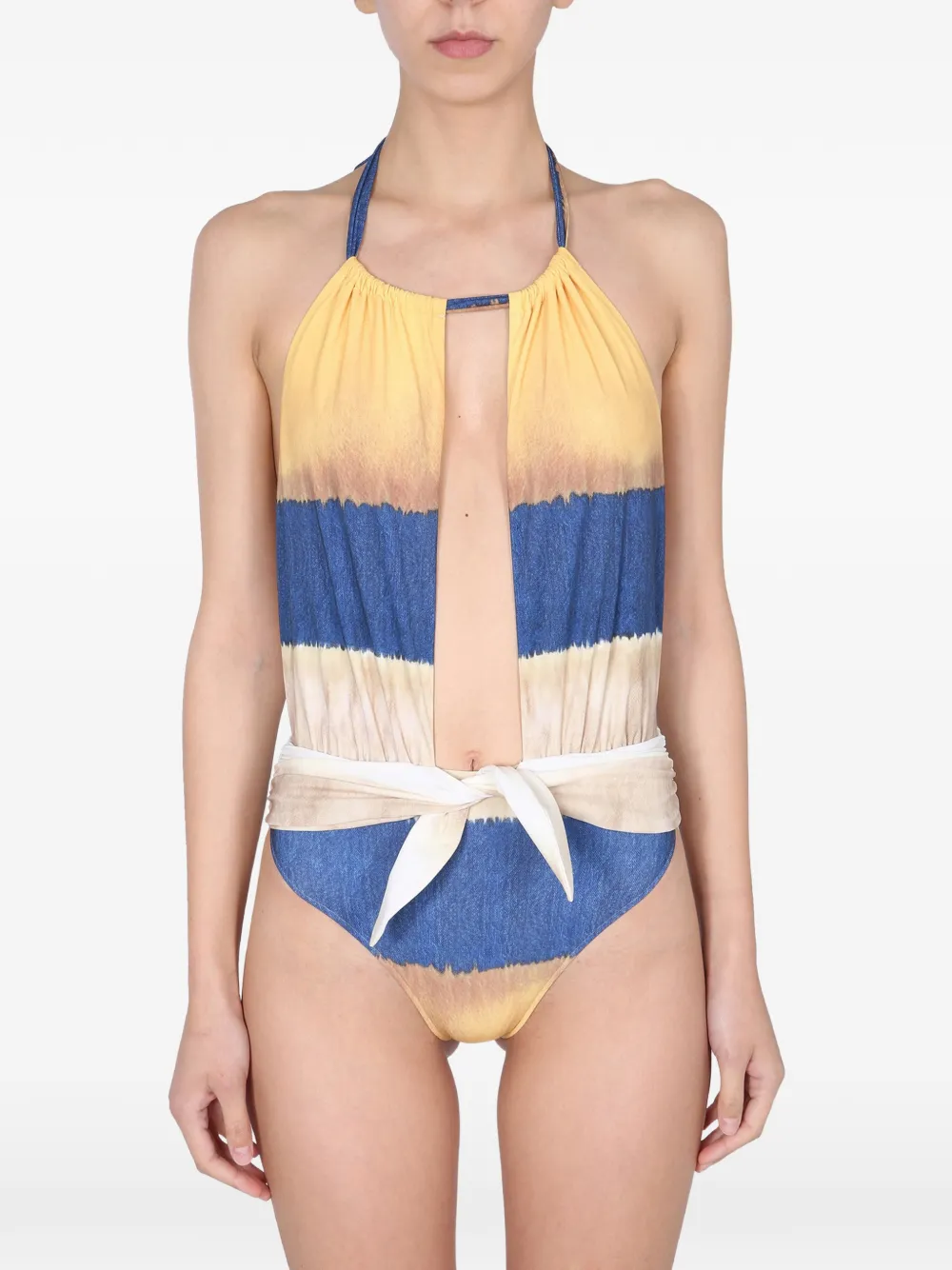 Alberta Ferretti Tie-waist Striped Swimsuit In Multi