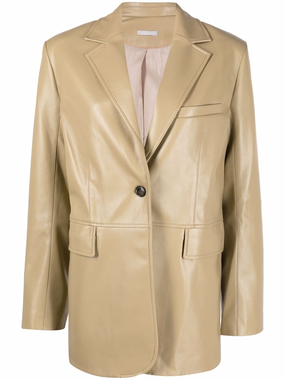 12 Storeez Faux-leather Single-breasted Blazer In Nude