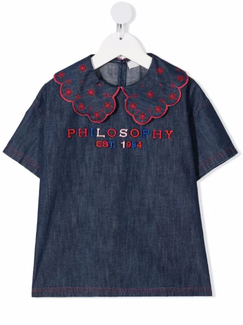 Philosophy Di Lorenzo Serafini Kids logo-embroidered denim blouse