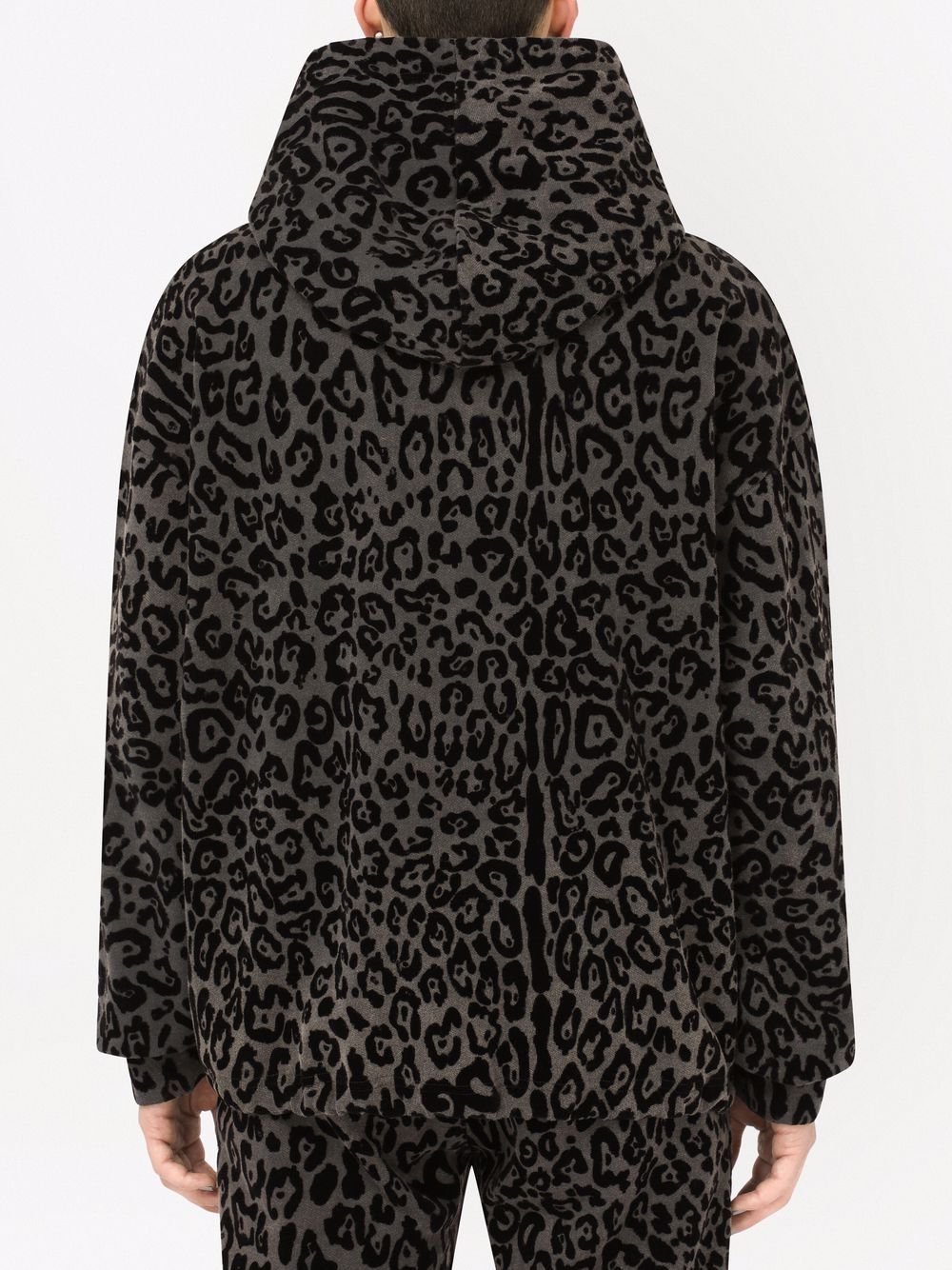 Shop Dolce & Gabbana Leopard Print Drawstring Hoodie In Schwarz