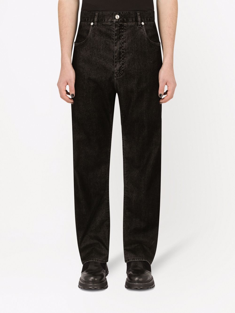 Shop Dolce & Gabbana Logo-plaque Straight Jeans In Schwarz