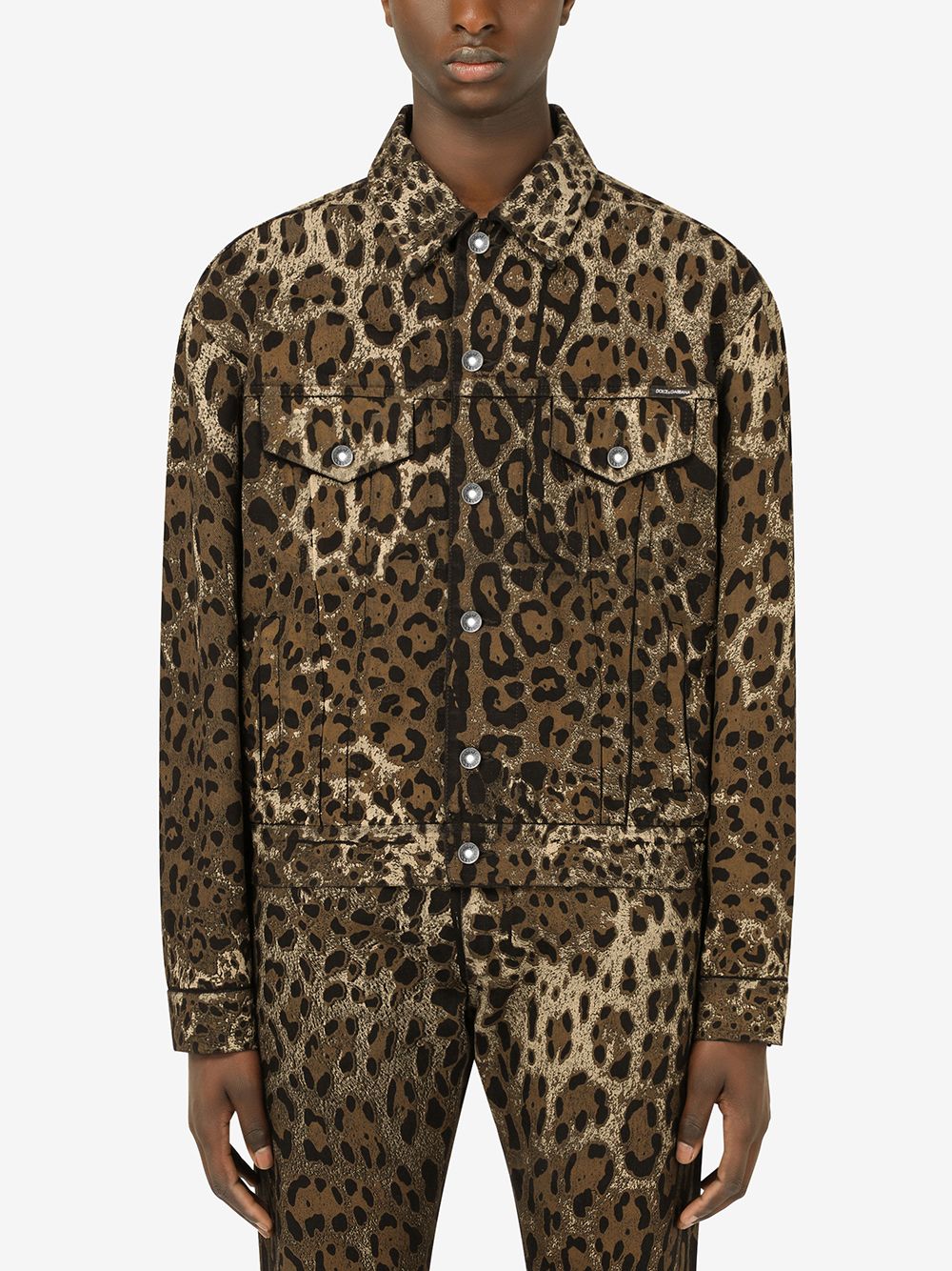 Shop Dolce & Gabbana Leopard-print Denim Jacket In Braun