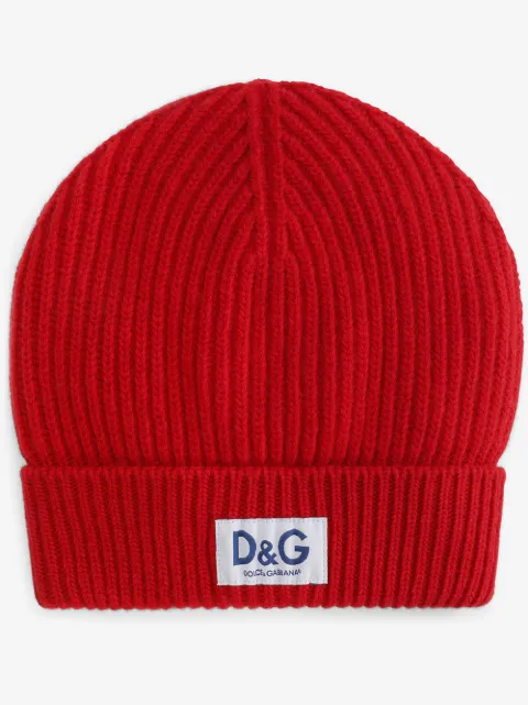 Dolce & Gabbana logo-patch ribbed-knit beanie