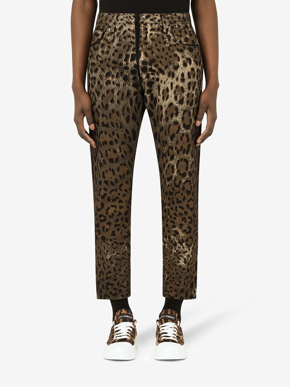 Shop Dolce & Gabbana Leopard-print Cropped Trousers In Braun
