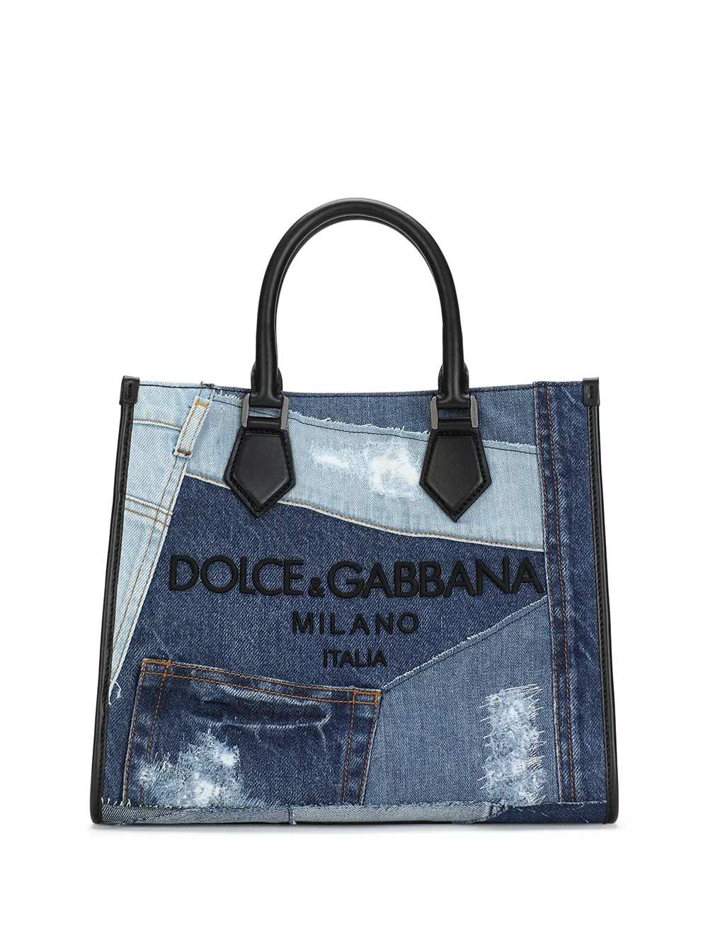 Dolce&Gabbana Men's Large Denim Patchwork Shopper Tote Bag