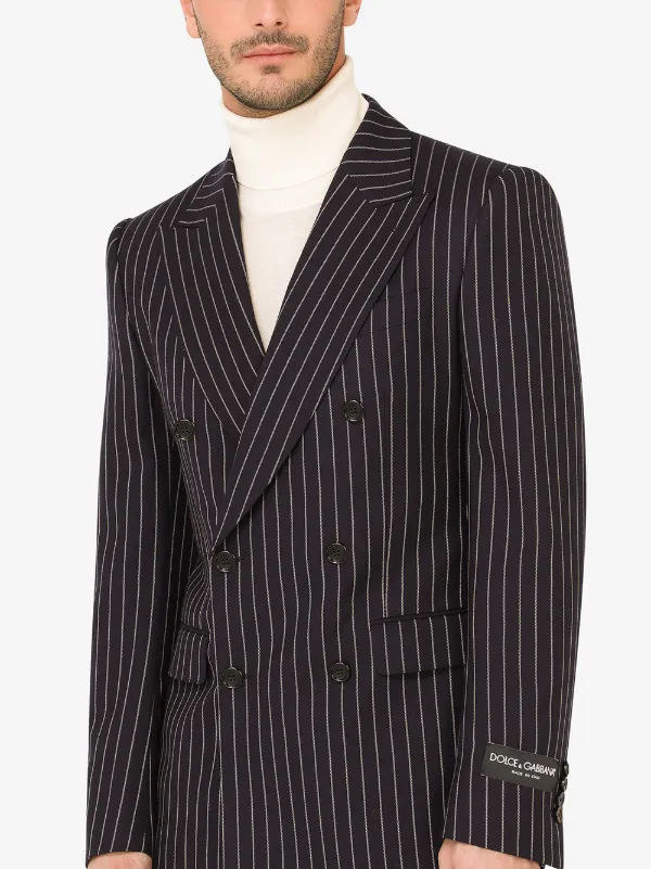 【送料&関税込】Dolce & Gabbana Double-breasted Pinstrip Dolce & Gabbana double-breasted Pinstripe Wool Suit | Black