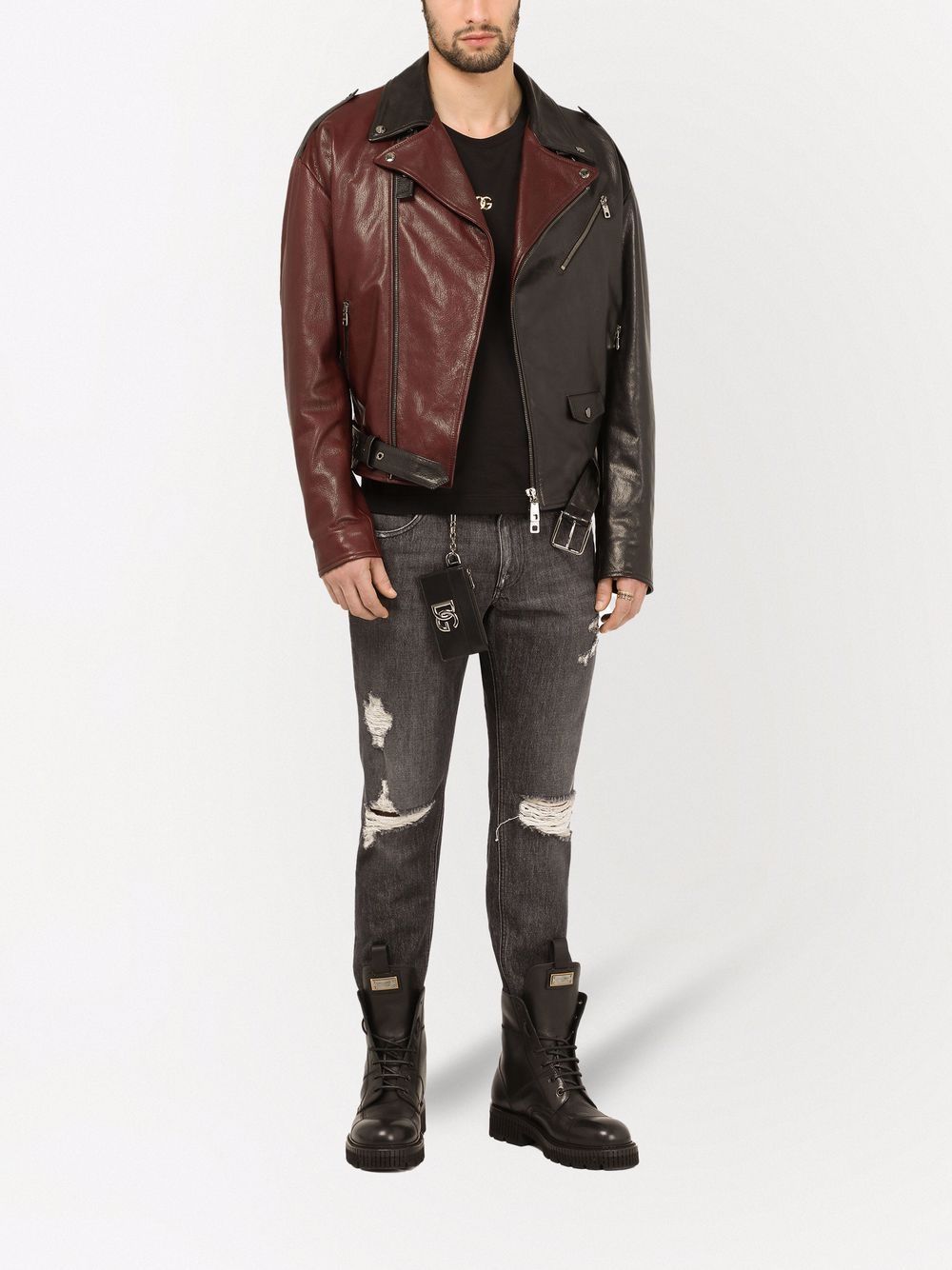 Dolce & Gabbana two-tone biker jacket - Black