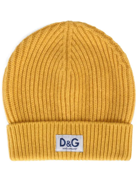 logo-patch fine-ribbed beanie