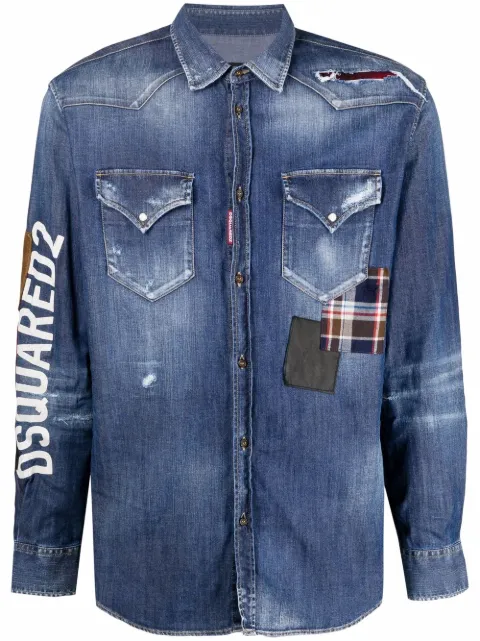 Shop Dsquared2 distressed denim shirt 