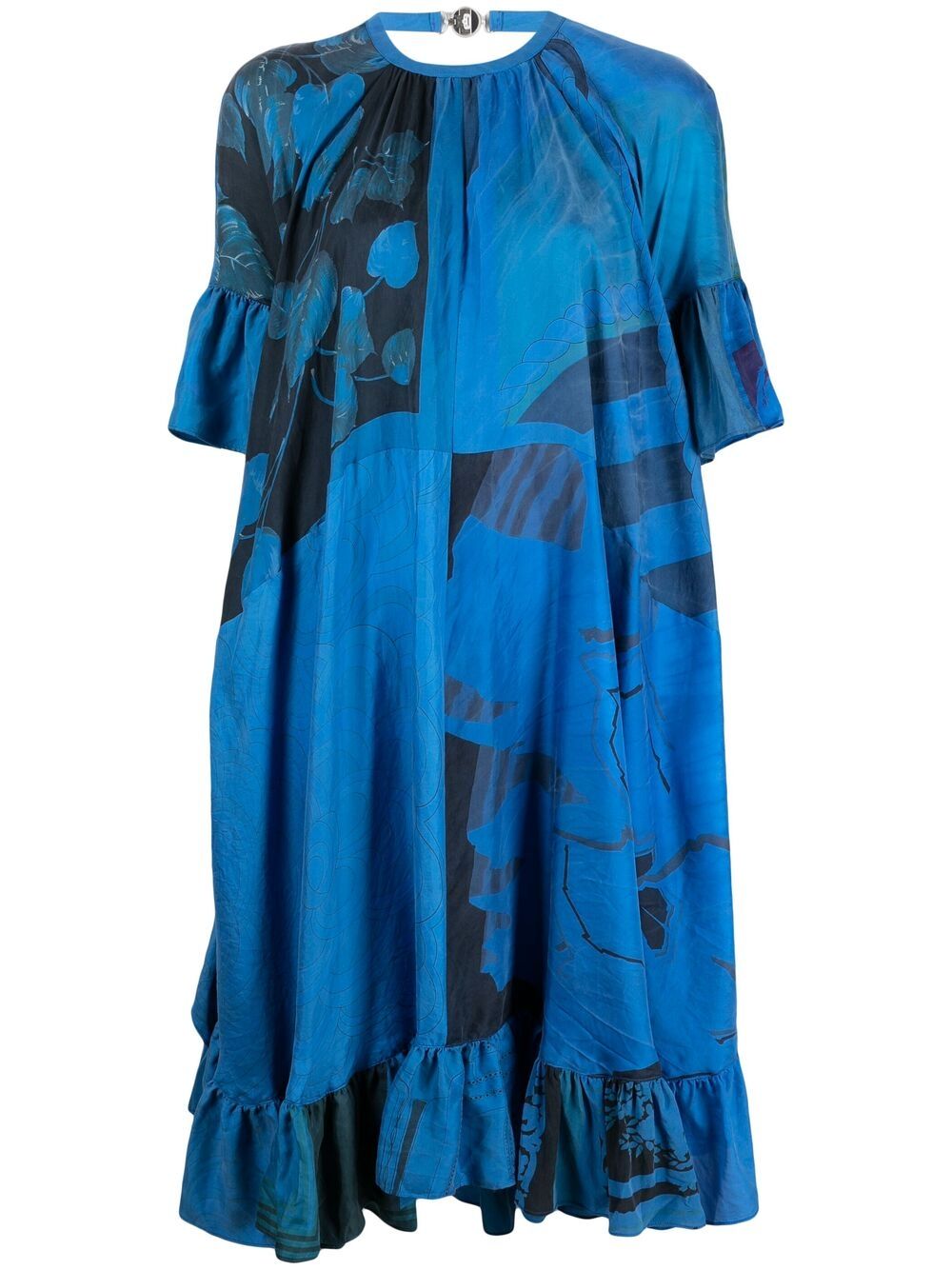 

Marine Serre floral flared silk dress - Blue