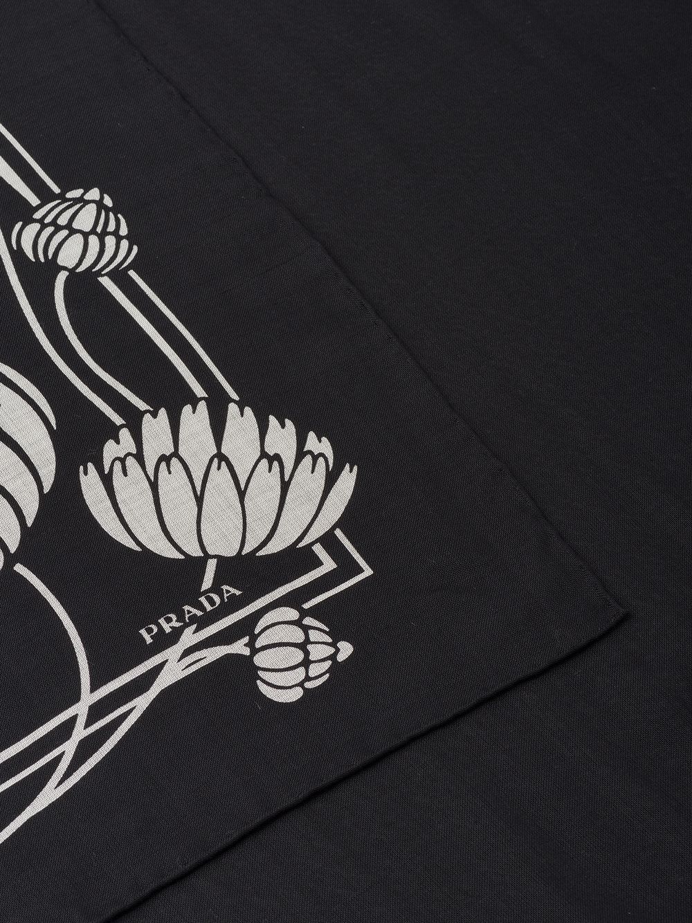 Shop Prada Waterlily-print Lightweight Scarf In Black
