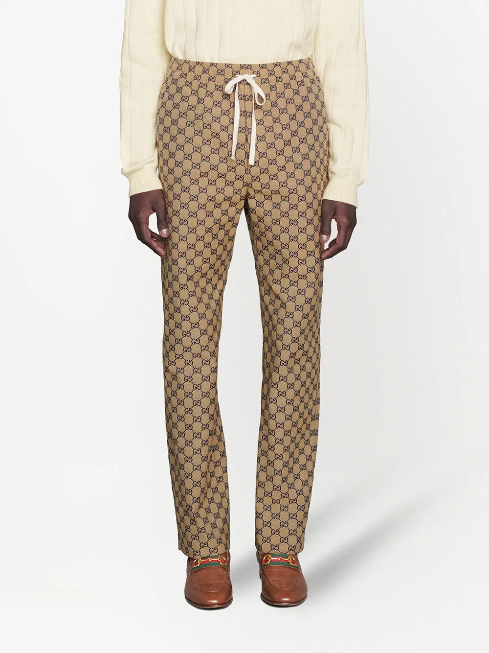 Gucci Monogram-print Drawstring Trousers in Brown for Men